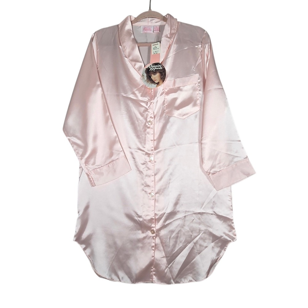 Vtg 80s Montgomery Ward Medium Pink Satin Nightshirt Sleep Shirt Romantic Moods